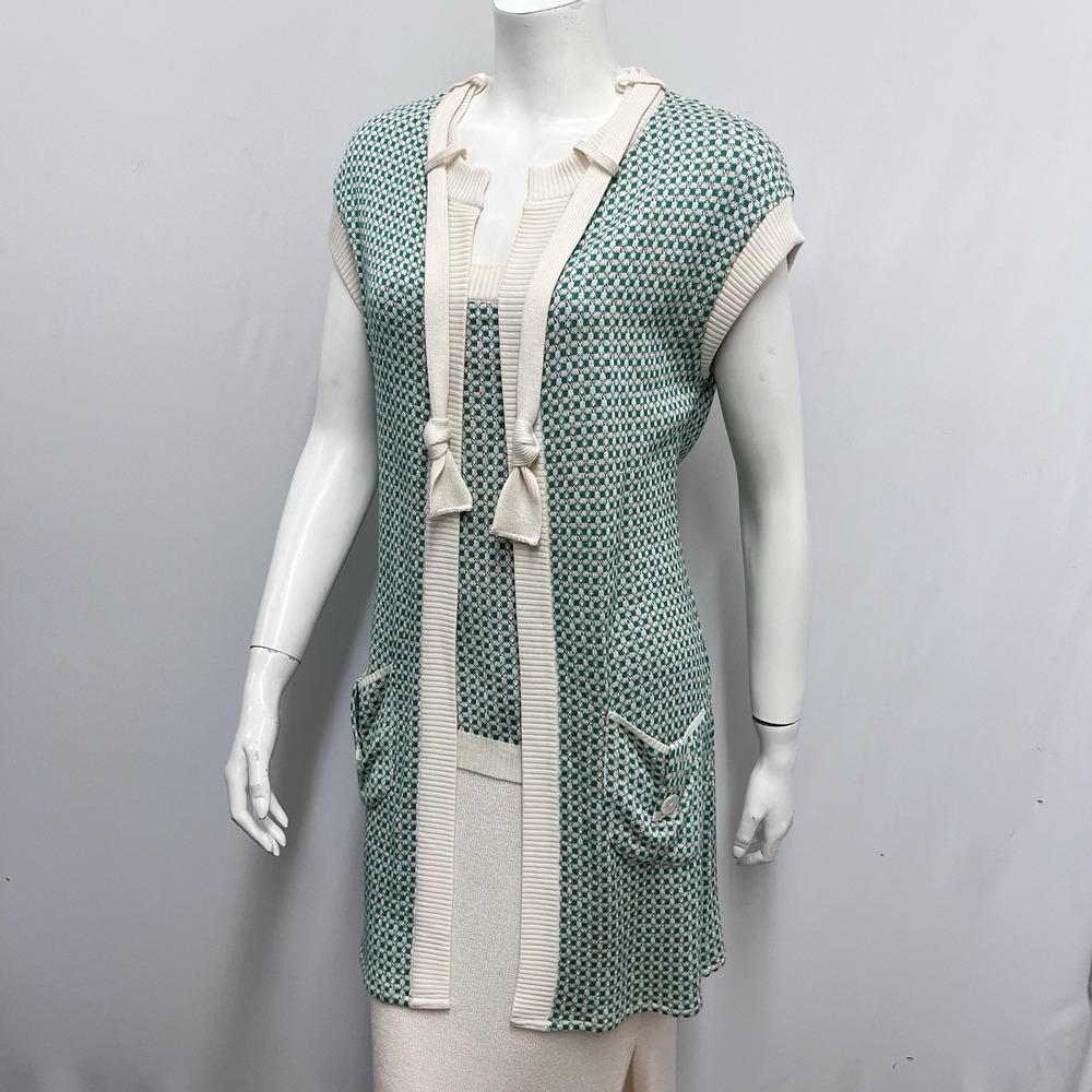 Luca Luca Silk & Cashmere Cardigan &‎ Top Set Green Khaki Beige Taupe L XL - Picture 4 of 9